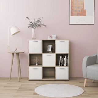 Book Cabinet White and Sonoma Oak 90x30x90 cm - Sturdy and Spacious Storage for Your Home - Giant Lobelia