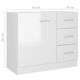 vidaXL Sink Cabinet High Gloss White 63x30x54 cm Engineered Wood - Giant Lobelia