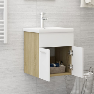 vidaXL Sink Cabinet White and Sonoma Oak 41x38.5x46 cm Engineered Wood - Giant Lobelia