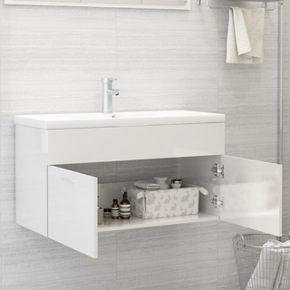 vidaXL Sink Cabinet High Gloss White 90x38.5x46 cm Engineered Wood - Giant Lobelia