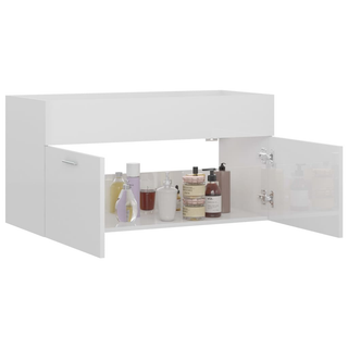 vidaXL Sink Cabinet High Gloss White 90x38.5x46 cm Engineered Wood - Giant Lobelia