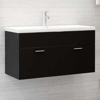 vidaXL Sink Cabinet Black 90x38.5x46 cm Engineered Wood - Giant Lobelia