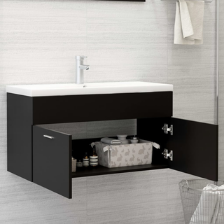 vidaXL Sink Cabinet Black 90x38.5x46 cm Engineered Wood - Giant Lobelia