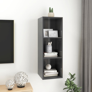 Wall-mounted TV Cabinet High Gloss Grey 37x37x107 cm Engineered Wood - Giant Lobelia