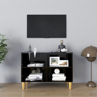 TV Cabinet with Solid Wood Legs Black 69.5x30x50 cm - Giant Lobelia