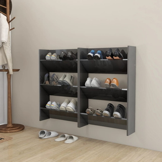 vidaXL Wall Shoe Cabinets 2 pcs  High Gloss Grey 60x18x90 cm Engineered Wood - Giant Lobelia