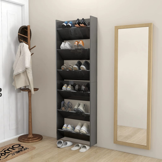 vidaXL Wall Shoe Cabinets 2 pcs  High Gloss Grey 60x18x90 cm Engineered Wood - Giant Lobelia