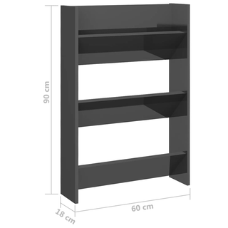 vidaXL Wall Shoe Cabinets 2 pcs  High Gloss Grey 60x18x90 cm Engineered Wood - Giant Lobelia