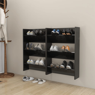 vidaXL Wall Shoe Cabinets 2 pcs  High Gloss Black 60x18x90cm Engineered Wood - Giant Lobelia