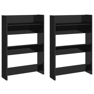 vidaXL Wall Shoe Cabinets 2 pcs  High Gloss Black 60x18x90cm Engineered Wood - Giant Lobelia