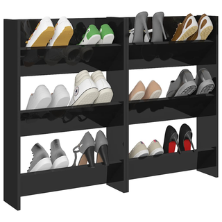 vidaXL Wall Shoe Cabinets 2 pcs  High Gloss Black 60x18x90cm Engineered Wood - Giant Lobelia