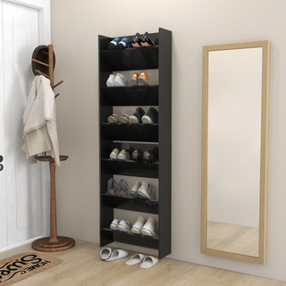 vidaXL Wall Shoe Cabinets 2 pcs  High Gloss Black 60x18x90cm Engineered Wood - Giant Lobelia