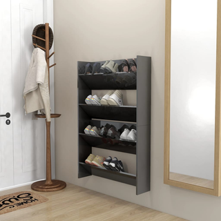 vidaXL Wall Shoe Cabinets 2 pcs High Gloss Grey 80x18x60 cm Engineered Wood - Giant Lobelia