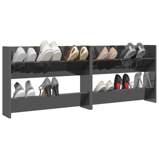 vidaXL Wall Shoe Cabinets 2 pcs High Gloss Grey 80x18x60 cm Engineered Wood - Giant Lobelia