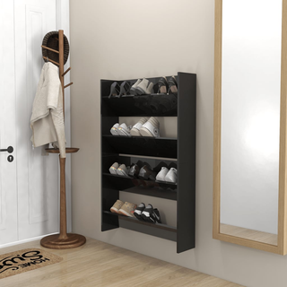 vidaXL Wall Shoe Cabinets 2 pcs High Gloss Black 80x18x60 cm Engineered Wood - Giant Lobelia