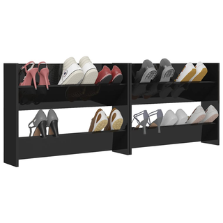 vidaXL Wall Shoe Cabinets 2 pcs High Gloss Black 80x18x60 cm Engineered Wood - Giant Lobelia