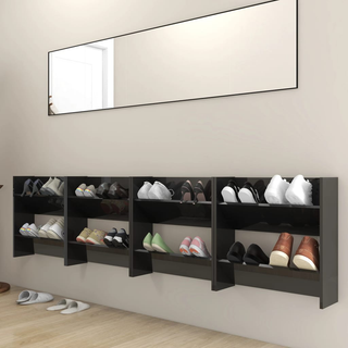 vidaXL Wall Shoe Cabinets 4 pcs High Gloss Black 60x18x60 cm Engineered Wood - Giant Lobelia