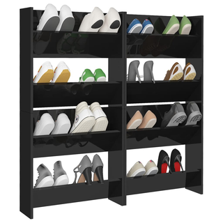 vidaXL Wall Shoe Cabinets 4 pcs High Gloss Black 60x18x60 cm Engineered Wood - Giant Lobelia