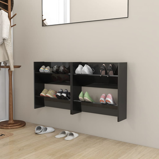 vidaXL Wall Shoe Cabinets 2 pcs High Gloss Black 60x18x60 cm Engineered Wood - Giant Lobelia