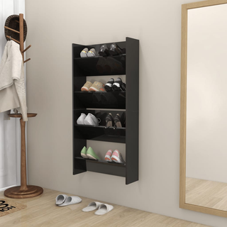 vidaXL Wall Shoe Cabinets 2 pcs High Gloss Black 60x18x60 cm Engineered Wood - Giant Lobelia