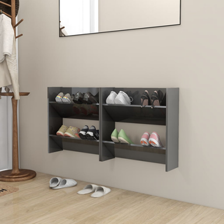 vidaXL Wall Shoe Cabinets 2 pcs High Gloss Grey 60x18x60 cm Engineered Wood - Giant Lobelia