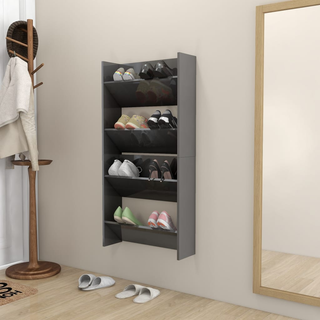 vidaXL Wall Shoe Cabinets 2 pcs High Gloss Grey 60x18x60 cm Engineered Wood - Giant Lobelia