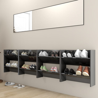 vidaXL Wall Shoe Cabinets 4 pcs High Gloss Grey 60x18x60 cm Engineered Wood - Giant Lobelia