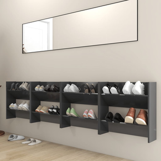 vidaXL Wall Shoe Cabinets 4 pcs Grey 60x18x60 cm Engineered Wood - Giant Lobelia