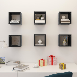 Wall Cube Shelves 6 pcs Grey 22x15x22 cm - Giant Lobelia