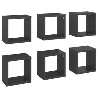 Wall Cube Shelves 6 pcs High Gloss Grey 22x15x22 cm - Giant Lobelia