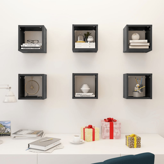 Wall Cube Shelves 6 pcs High Gloss Grey 22x15x22 cm - Giant Lobelia