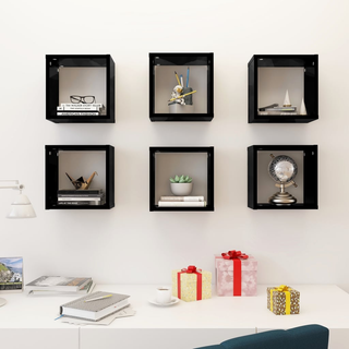 Wall Cube Shelves 6 pcs High Gloss Black 26x15x26 cm - Giant Lobelia