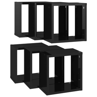 Wall Cube Shelves 6 pcs High Gloss Black 26x15x26 cm - Giant Lobelia