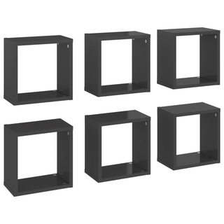 Wall Cube Shelves 6 pcs High Gloss Grey 26x15x26 cm - Giant Lobelia
