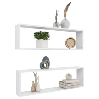 Wall Cube Shelf 2 pcs High Gloss White 100x15x30 cm Engineered Wood - Giant Lobelia