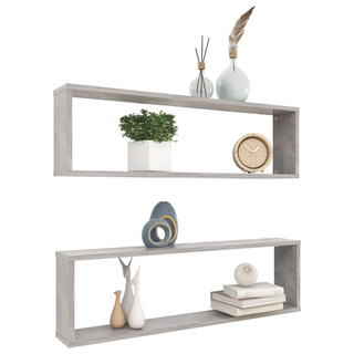 Wall Cube Shelf 2 pcs Concrete Grey 100x15x30 cm Engineered Wood - Giant Lobelia