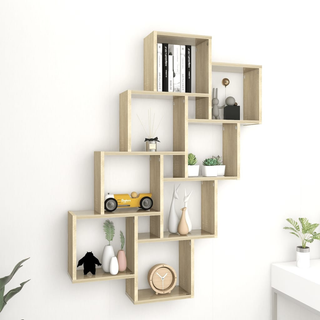 Wall Cube Shelf Sonoma Oak 90x15x119 cm Engineered Wood - Giant Lobelia