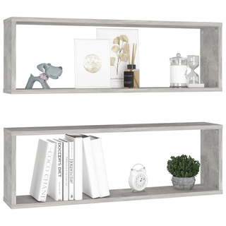 Wall Cube Shelf 2 pcs Concrete Grey 80x15x26.5 cm Engineered Wood - Giant Lobelia