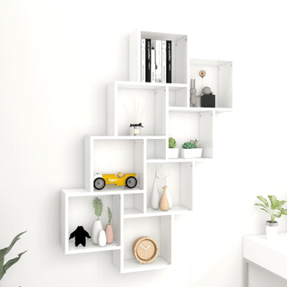 Wall Cube Shelf White 90x15x119 cm Engineered Wood - Giant Lobelia