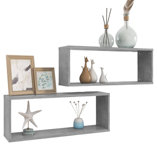 Wall Cube Shelf 2 pcs Concrete Grey 60x15x23 cm Engineered Wood - Giant Lobelia