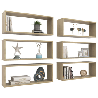 Wall Cube Shelf 6 pcs Sonoma Oak 60x15x23 cm Engineered Wood - Giant Lobelia