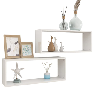 Wall Cube Shelf 2 pcs High Gloss White 60x15x23 cm Engineered Wood - Giant Lobelia