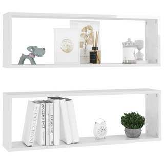 Wall Cube Shelf 2 pcs High Gloss White 80x15x26.5cm Engineered Wood - Giant Lobelia