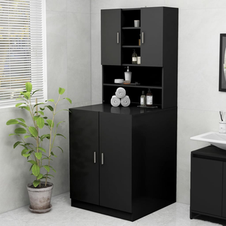 Washing Machine Cabinet Black 70.5x25.5x90 cm - Giant Lobelia