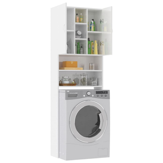 Washing Machine Cabinet High Gloss White 64x25.5x190 cm - Giant Lobelia