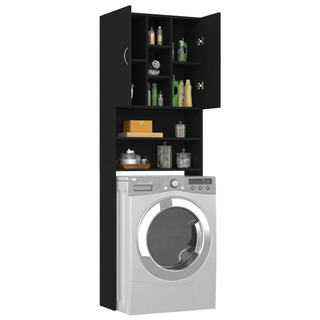 Washing Machine Cabinet Black 64x25.5x190 cm - Giant Lobelia