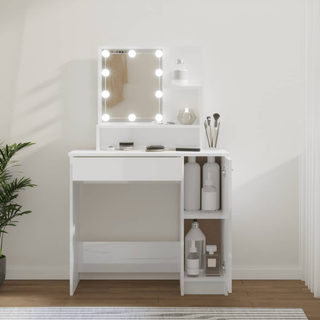 Dressing Table with LED High Gloss White 86.5x35x136 cm - Giant Lobelia