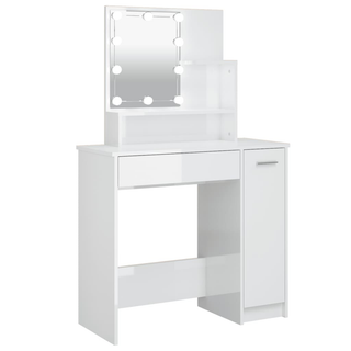 Dressing Table with LED High Gloss White 86.5x35x136 cm - Giant Lobelia