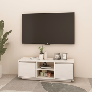 TV Cabinet White 110x30x40 cm Solid Pinewood - Giant Lobelia