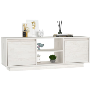 TV Cabinet White 110x30x40 cm Solid Pinewood - Giant Lobelia